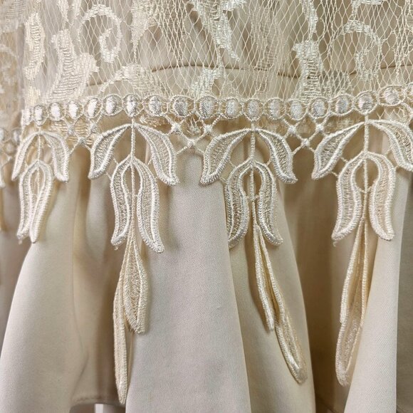 80s David Rose Flapper Party Dress Cream Lace Long Sleeve Shoulder Pads Womens 8 - Picture 3 of 11